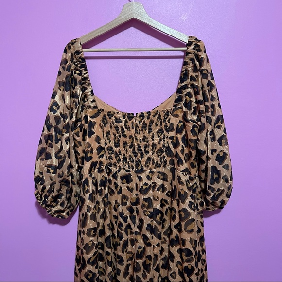 Hutch Dress Women's Size 1X Leopard Print Twist-Front Puff-Sleeve Ruffle-Hem - Picture 11 of 13